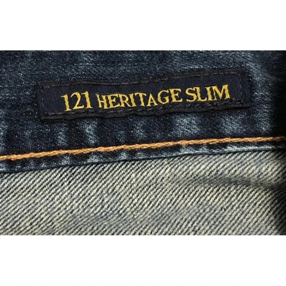 Lucky Brand 121 Heritage Slim Mens Dark Wash Blue Denim Jeans 33x32 Button Fly